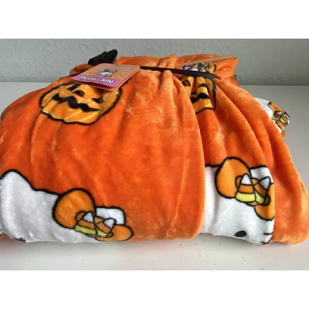 2 Pack Hello Kitty Halloween Throw Blankets Orange Web Pumpkin Pirate Candy Corn
